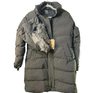 Women's Insulated Winter Parka with Detachable Faux Fur Hood - Black - Size M